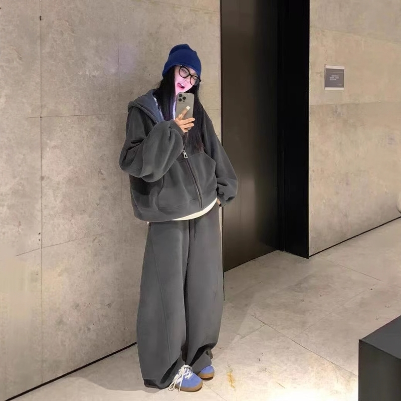 纯棉运动服套装女春秋宽松显瘦韩版时尚慵懒风卫衣跑步休闲两件套