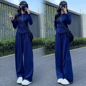 修身 韩版 新款 显瘦半拉链卫衣阔腿裤 休闲运动套装 两件套 女2025秋季