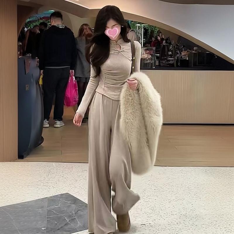 秋冬新中式盘扣设计上衣两件套女