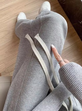 灰色运动裤女秋冬2025新款高腰垂感春秋直筒香蕉裤休闲加绒阔腿裤