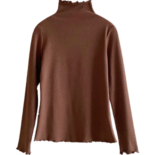 双面德绒半高领打底衫女木耳边内搭春秋长袖上衣加厚秋冬保暖衣