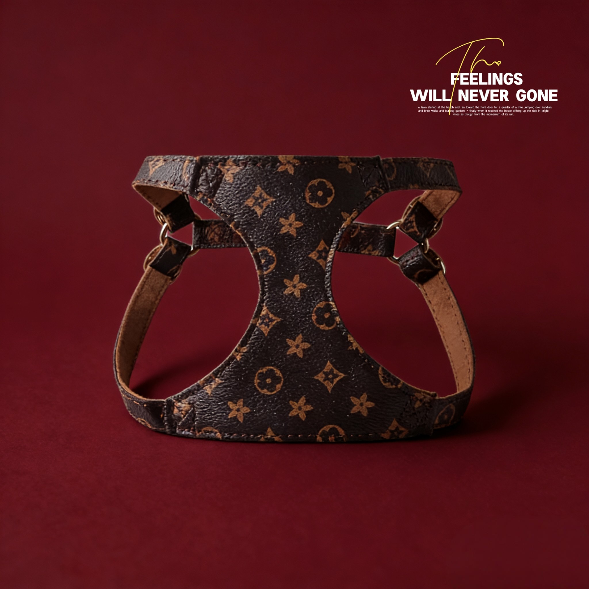 皮质花纹PU皮高级感狗狗胸背宠物胸背带套装可调节牵引绳项圈