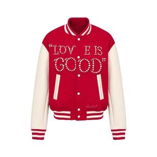 买手店GOOD经典棒球服外套珍珠外套刺绣皮革拼接立领夹克男女