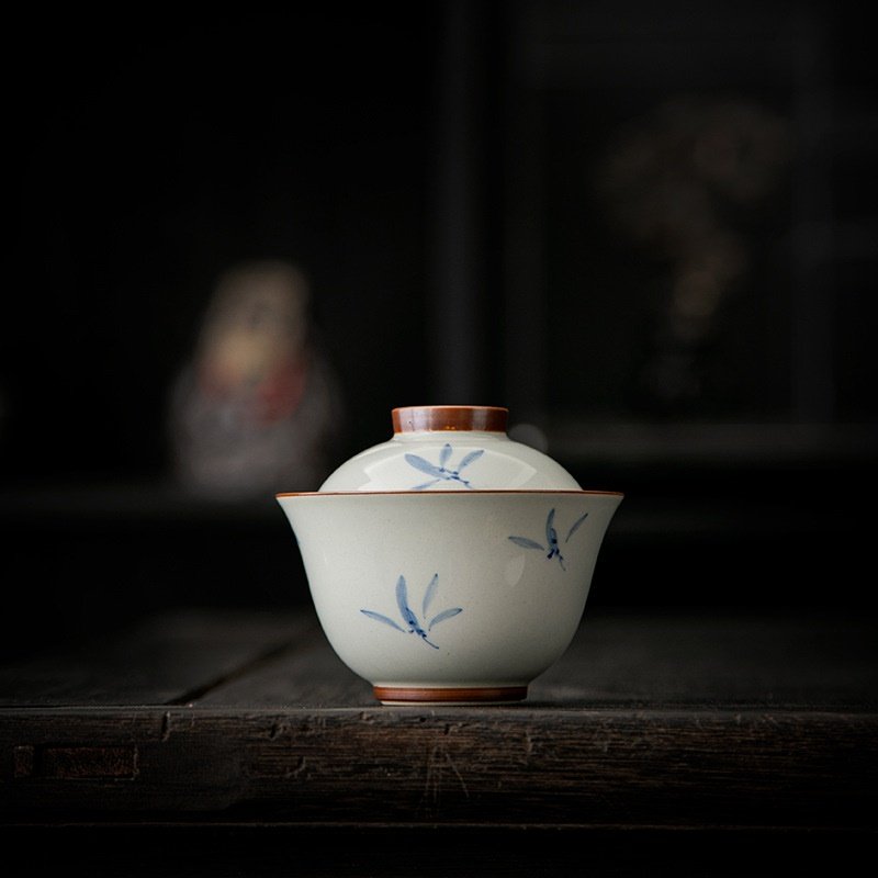 釉下彩手绘兰花盖碗单个复古茶具不烫手二才泡茶杯单人茶碗泡茶器