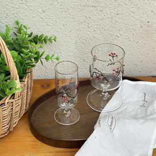 高硼硅平光玻璃杯高硼硅国风玻璃杯耐高温耐热加厚高脚泡茶玻璃杯