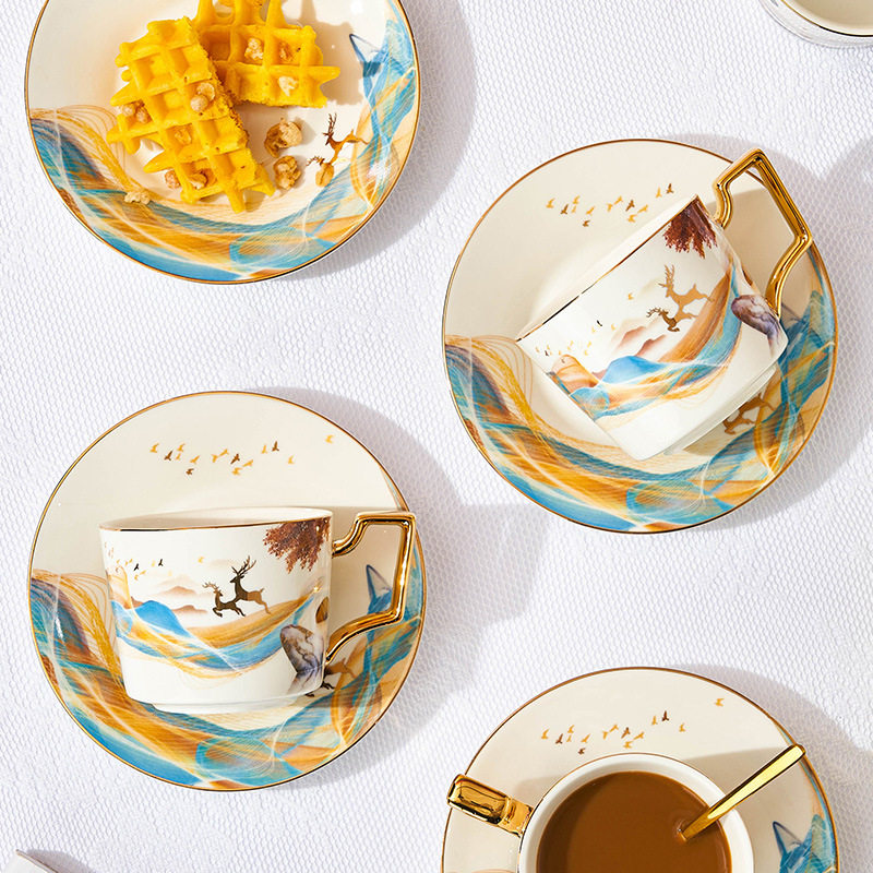 友来福国潮新中式陶瓷咖啡杯碟套装办公室下午茶咖啡具茶具水杯礼