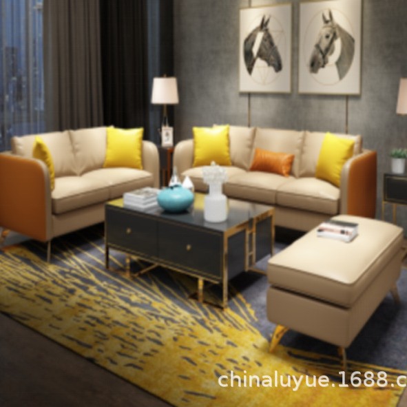 轻奢后现代皮艺沙发简约小户型3+1+贵妃样板间设计师网红沙发123