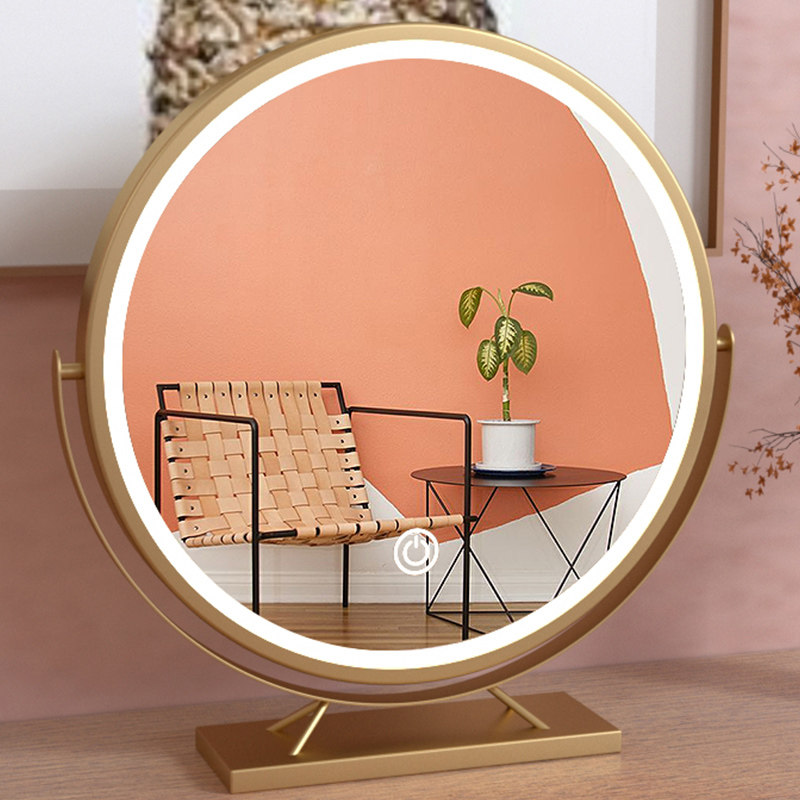 镜子化妆镜带led灯台式桌面家用旋转大号带灯美妆镜梳妆台补之满