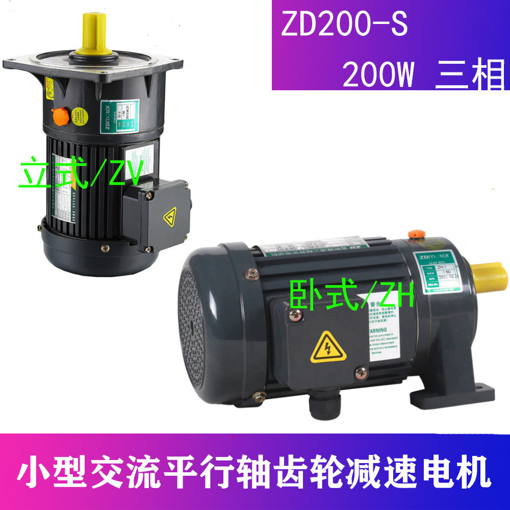 三相交流电机200W 卧式ZH立式ZV小型平行轴电机ZD200-S轴径22mm