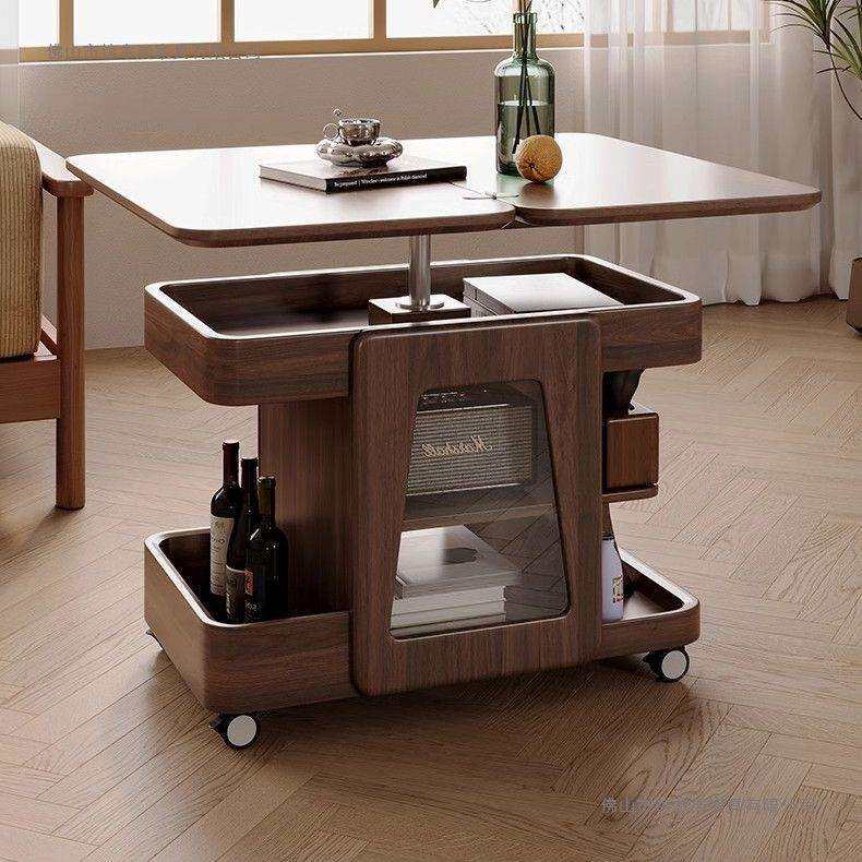 可移动茶几简约小户型现代简约折叠客厅沙发升降家用推车实木边几