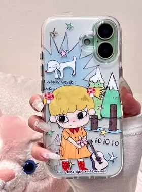 卡通吉他女孩适用苹果16promax卡通手机壳iPhone17pro保护套15plus小众14pro可爱13/12/11动漫7/8Pxrxsmax