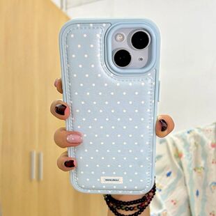 皮纹粉蓝波点适用苹果17pro手机壳iPhone16promax软壳15PLUS保护套14promax/13防摔12/11/XR/XS/6/7/8P鼓包壳