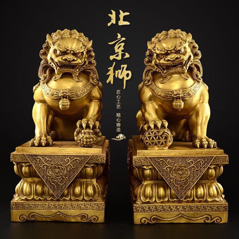 铜狮子摆件一对特大号宫门狮办公室狮子纯铜门口北京狮故宫狮