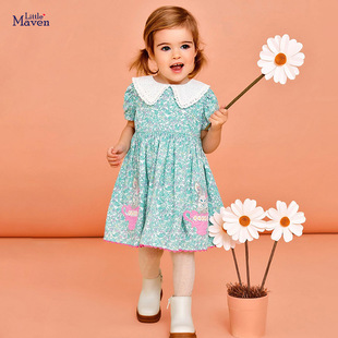 女童连衣裙欧美童装 短袖 可爱卡通儿童公主裙 maven夏季 Little