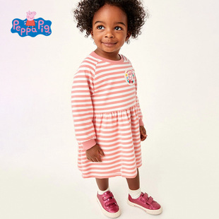 连衣裙早秋女童中小童长袖 小猪佩奇童装 公主裙条纹裙 限价52元