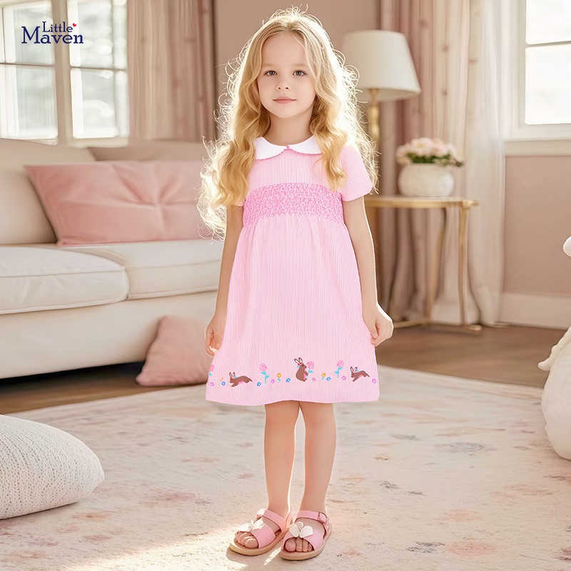 Little maven女童连衣裙 欧美童裙夏季新款裙子梳织短袖女童裙图片