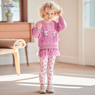 maven欧美风童装 加绒卡通儿童套装 秋季 女童套装 新款 Little