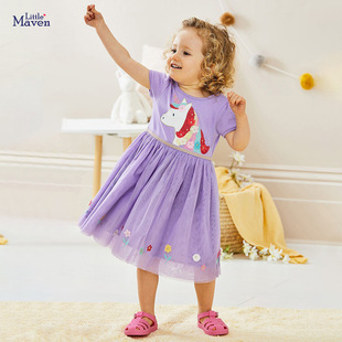 可爱儿童连衣裙纯棉童裙 短袖 Little maven欧美网纱儿童公主裙夏季