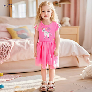 Little 纯棉童裙 maven欧美网纱女童连衣裙可爱卡通儿童裙子夏季