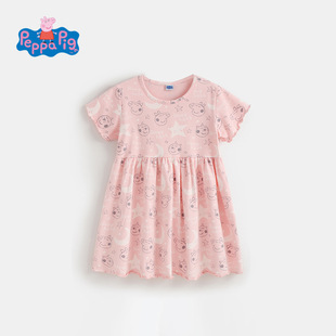 纯棉满印女宝宝公主裙连身裙 新款 小猪佩奇女童短袖 连衣裙2026夏季