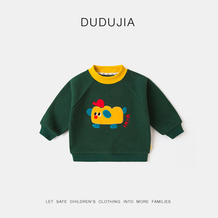 嘟嘟家儿童加厚上衣男童加绒衣服宝宝冬季卡通软卫衣女宝婴儿冬装