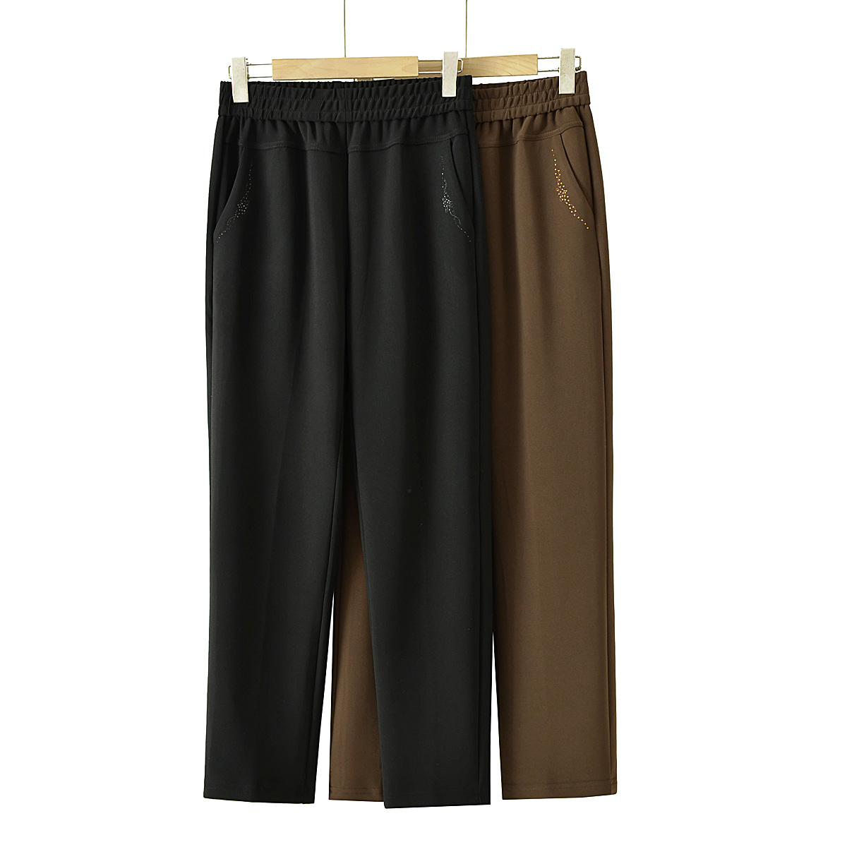 妈妈裤子秋款外穿中老年人女裤宽松直筒中年松紧腰弹力休闲裤