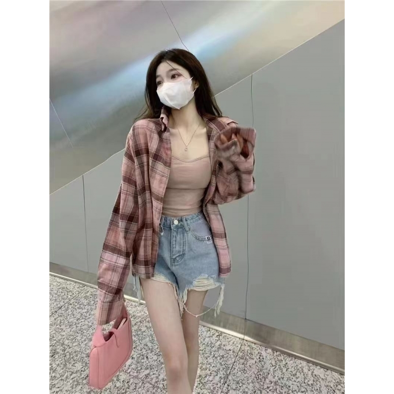 yz格子衬衫女春百搭显瘦懒显示百搭复古宽松衬衣开衫外套_万拉 大小姐_女装/女士精品-第3张图片-提都小院