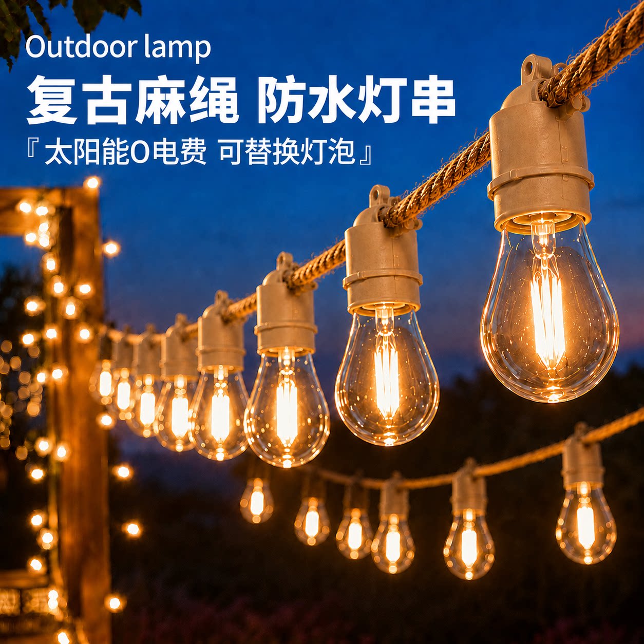 户外露营麻绳吊灯彩灯复古民宿庭院氛围灯营地婚礼灯串餐厅装饰灯