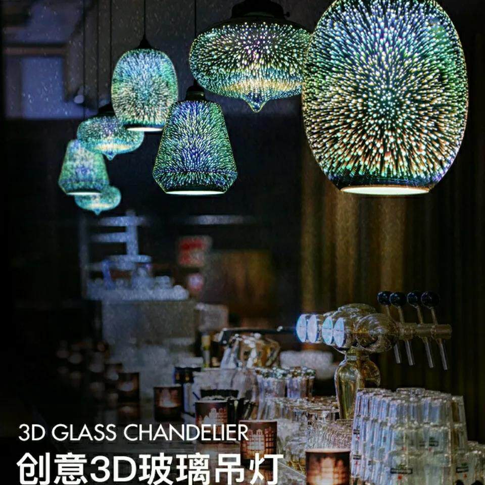 3D彩色玻璃吊灯现代餐厅吧台酒吧灯创意艺术工业风橱窗烟火灯具