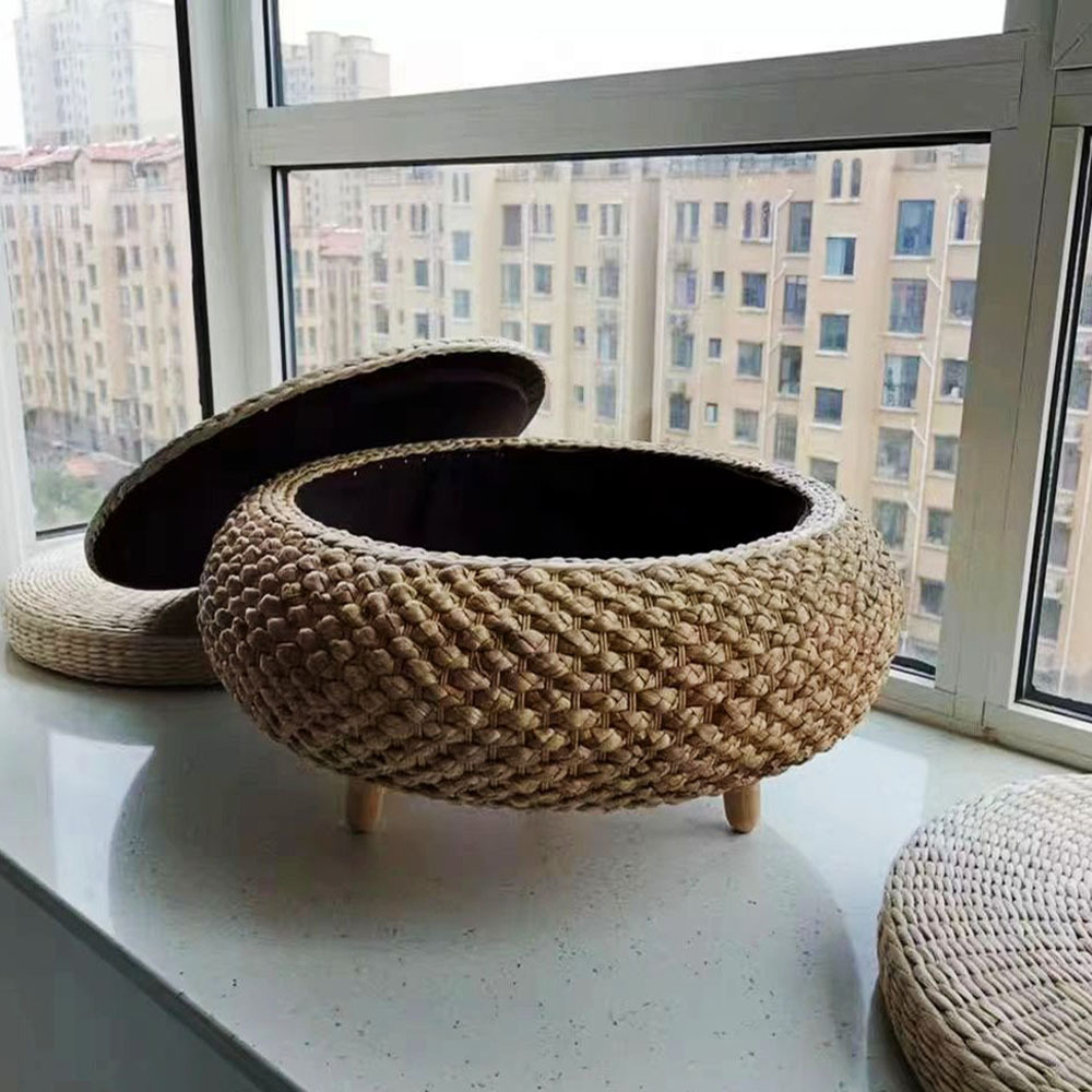 圆形茶台藤编可移动卧室家用飘窗小桌子阳台矮桌日式简约茶桌组合