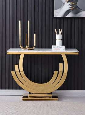 HMAAM-AG1321后现代轻奢玄关台不锈钢钛金创意玄关柜过道走廊大理