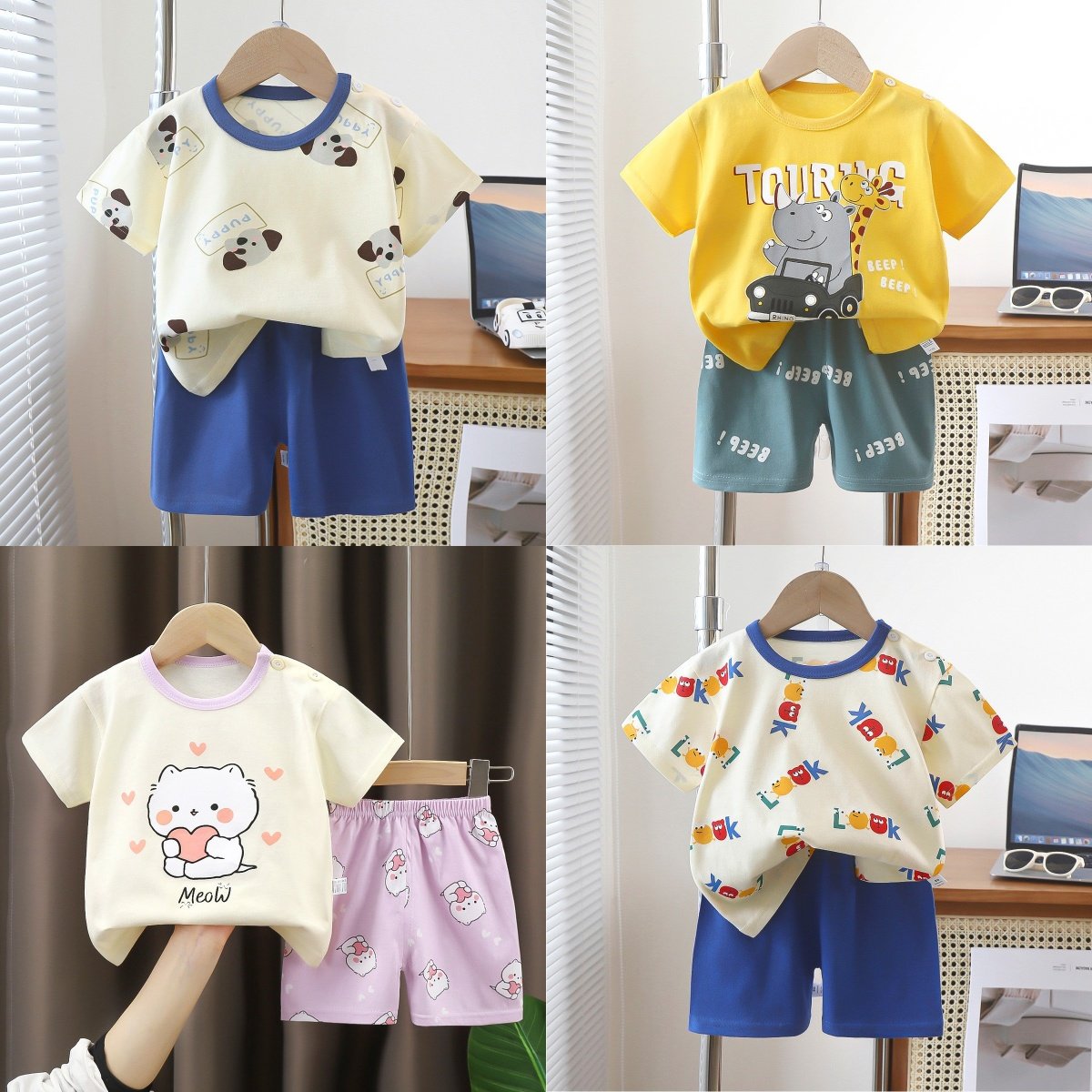 女童短袖t恤套装纯棉男童夏季两件套棉儿童夏装衣服短裤休闲童装