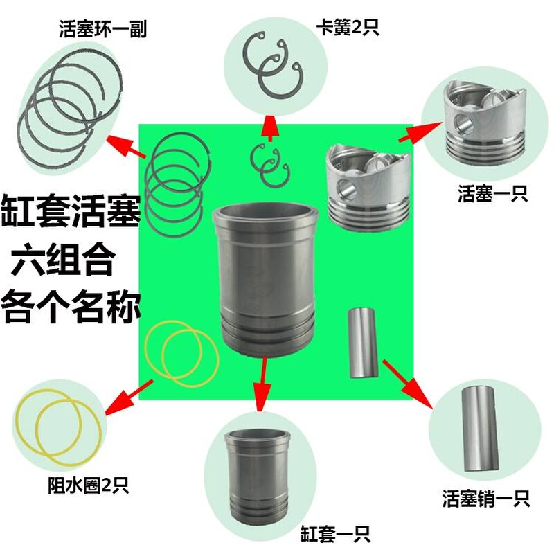 莱动柴油机四配套缸套KM130/138/148/160/173/186缸套活塞六配套 农机/农具/农膜 农机配件 原图主图