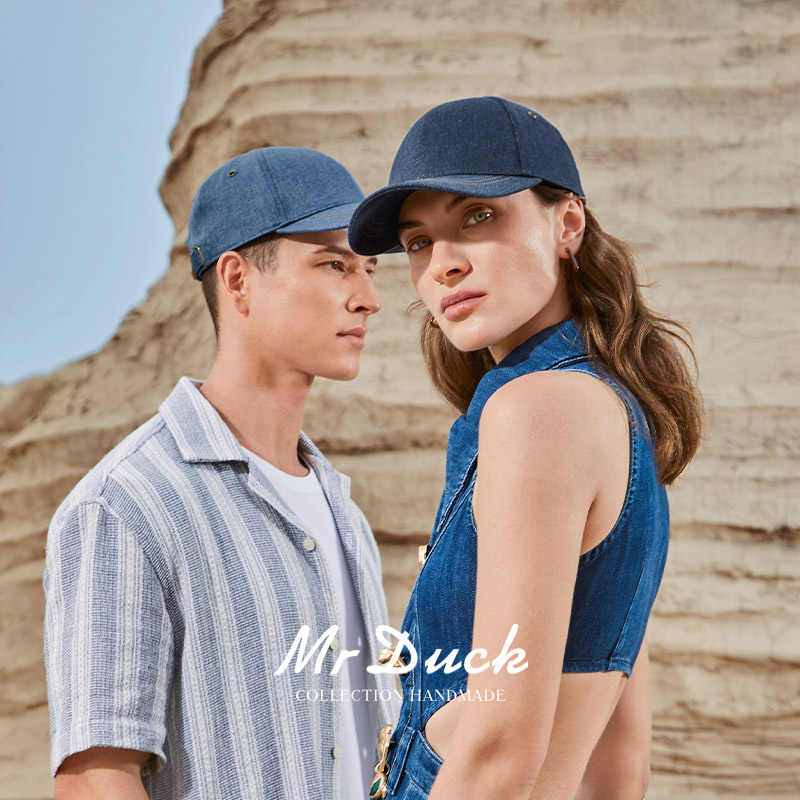 mrduck日本进口纯棉美式棒球帽子男女大头围蓝色牛仔休闲帽子春秋