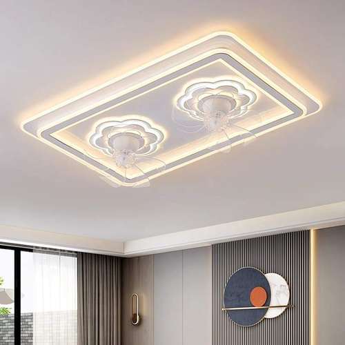 摇头客厅风扇灯360度双头三头现代简约餐厅轻奢北欧LED吸顶扇灯