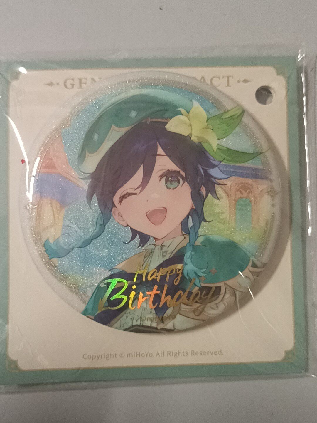 LIMITED - LAST ONE - Genshin Impact Venti Destined Day Badge by miHoYo, 75mm Tinplate, Unopened with Official Packaging - China Exclusive Anime Merch