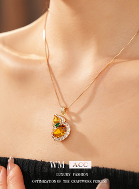 中式复古黄锆石葫芦锁骨链