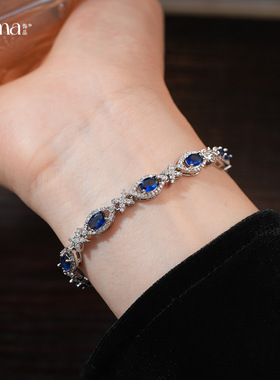 复古轻奢蓝色锆石手链通勤百搭
