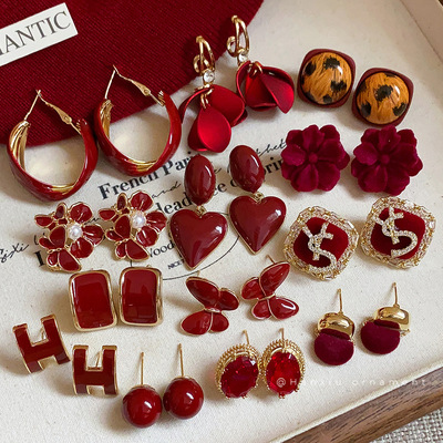 安克拉红复古耳环小众气质