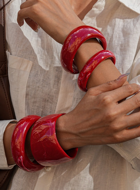 欧美复古红色树脂不规则手镯