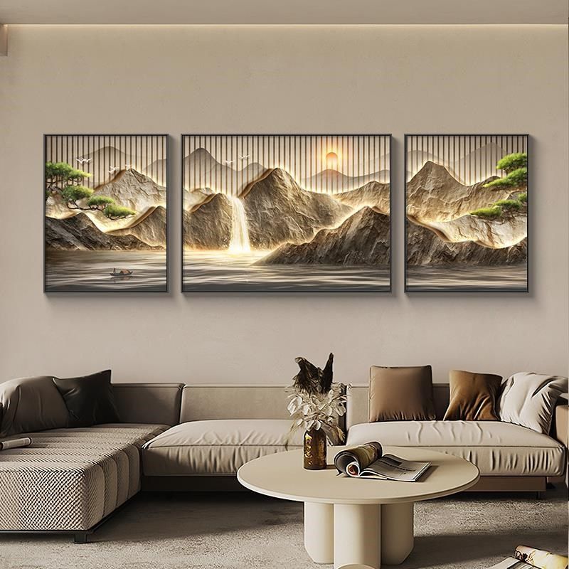 网红流水a生财新三中式客装档饰厅沙画山墙水发背画景挂画大气高,家居饰品,现代装饰画,淘宝优惠券,粉丝福利购,淘宝优惠卷