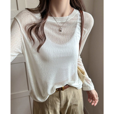 慵懒风防晒罩衫女夏季薄款宽松微透纯欲上衣