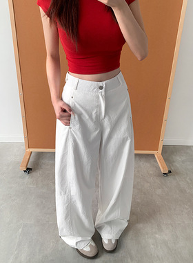 夏季女款白色工装裤宽松显瘦薄款弯刀阔腿休闲裤