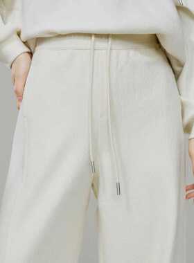 白色阔腿裤女2025秋冬新款高腰直筒裤高个子显瘦羊毛蚕丝