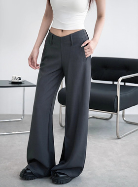 灰色微喇西装裤女春新款垂感休闲拖地美式辣妹低腰马蹄喇叭裤