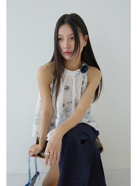 【欧凡】韩系氛围感个性提花刺绣圆领背心小衫女夏季新款上衣