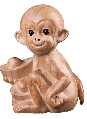 极速l桃木件猴摆件元宝猴木雕猴C原木色生猴小猴子摆工艺肖品M