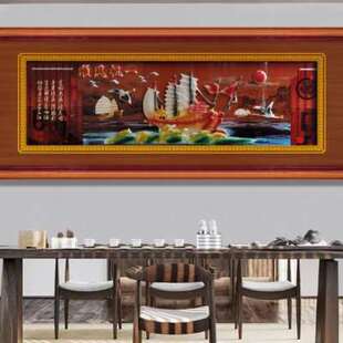 极速客厅装饰画沙发背景墙3d立体浮雕画中M式实木木雕挂画玉雕画