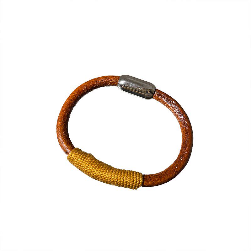 新品藏式牛皮手镯子钛钢不掉色小众设计复古民族R风手饰手环手链