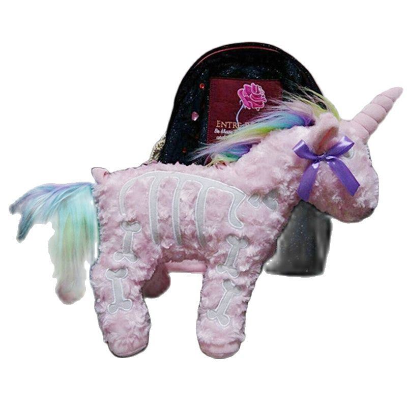 极速Darkd Punk Unicorn Backpack Gothic Rock Pink Plush Flyin